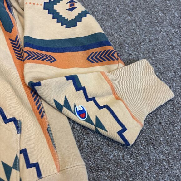 Champon Reverse Weave Aztec Print Sweatshirt Hoodie Desert Khaki Men's Medium M - Picture 6 of 9